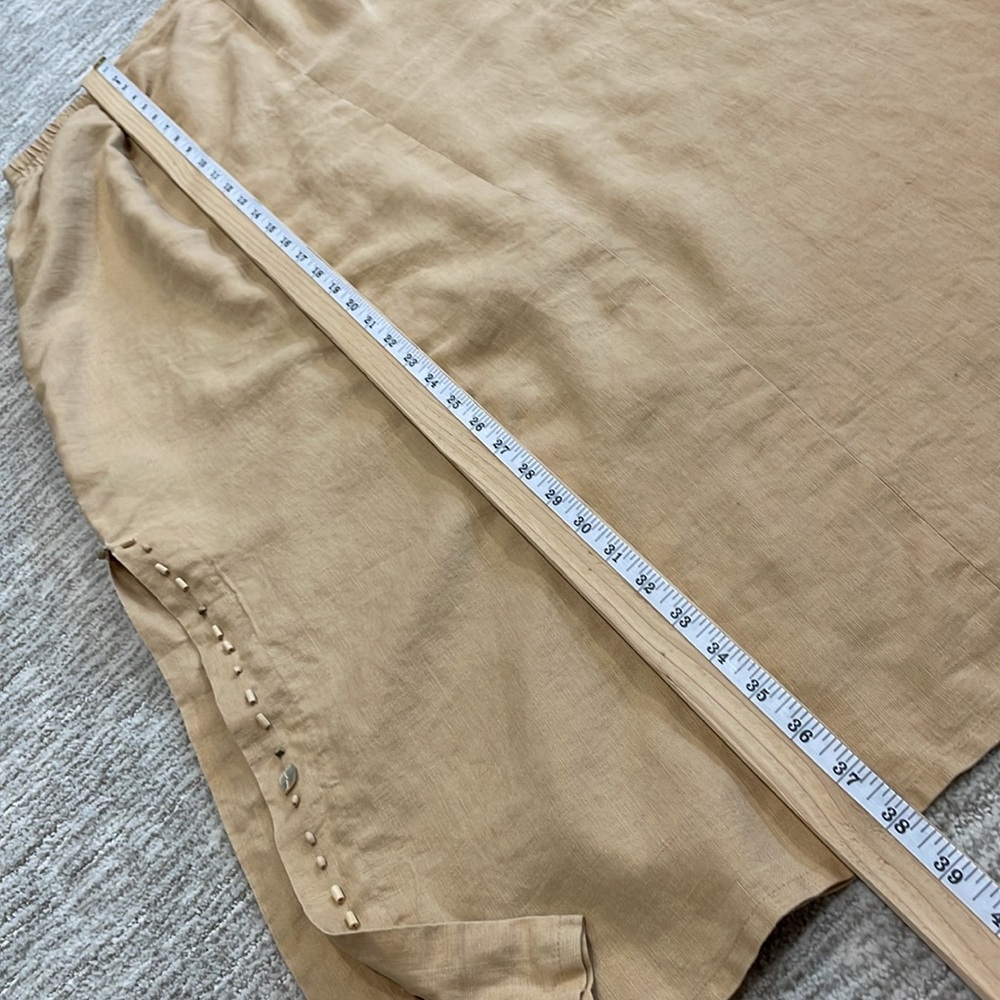 Cavita 100% Linen Beaded Seashell Maxi Skirt Size 18 Khaki Tan A-Line Side Slit - Picture 12 of 14